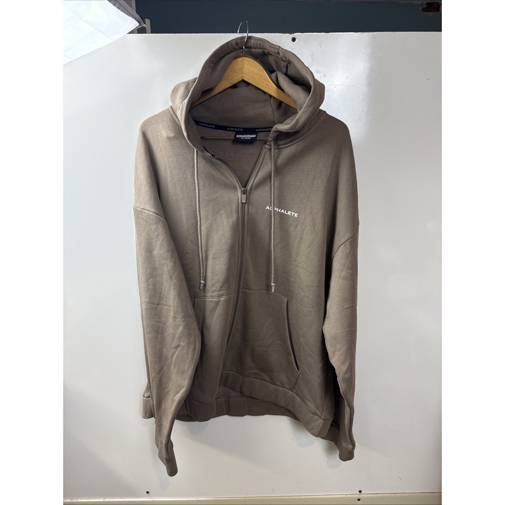 Alphalete Classic Men's Zip Up Hoodie X-LARGE Brown Gym Workout New